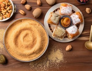 Mesa con postres y un bol con polvo de dátiles- Global Foods - gfespana.es